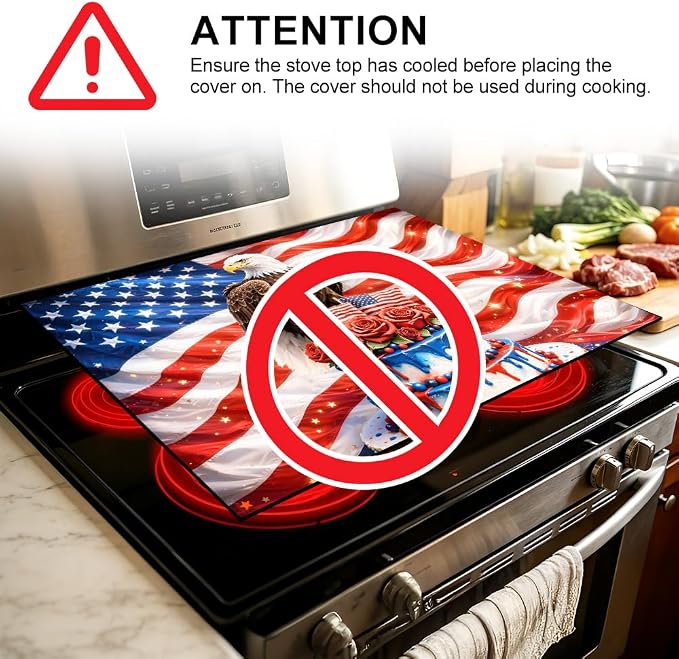 4th of July Bald Eagle American Flag Stove Top Cover 28.4x20.5in | Bald eagle american flag stove top cover 28.4x20.5 in; patriotic 4th of july cooktop mat dishwasher safe machine washable