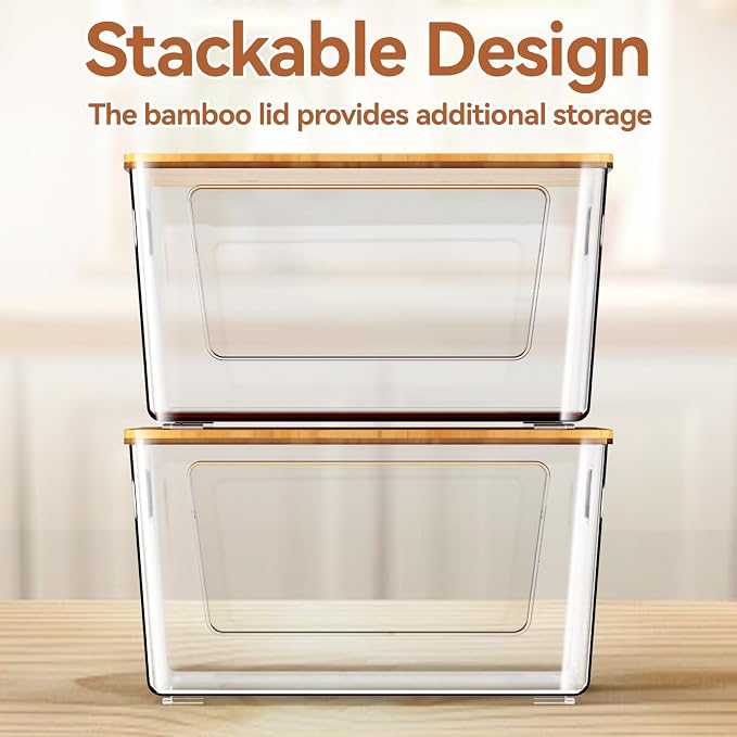 spospo 2 Pack Trash Bag Holder with Bamboo Lid Stackable Trashbag Dispenser | Extra Large Garbage Bag Holder for Kitchen Laundry Room Under Sink Organization and Storage