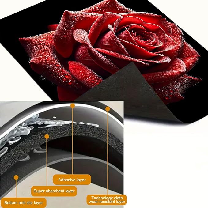 HOMETITUTE Red Rose Bloom Stove Top Cover 28x20 Diatomite Mat