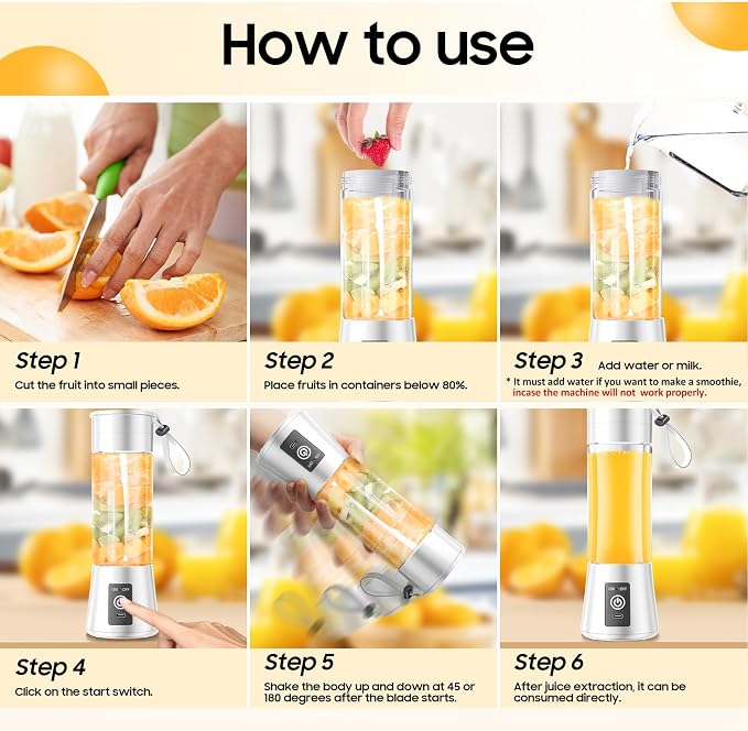 Small Portable Shakes & Smoothie Blender - 13 Oz Personal Size Blender | 380ML BPA Free Traveling Juice Cup, High Blending Speed of 20,000 Rpm, Squeezing Juice Suit in Sports/Office/Home/Travel