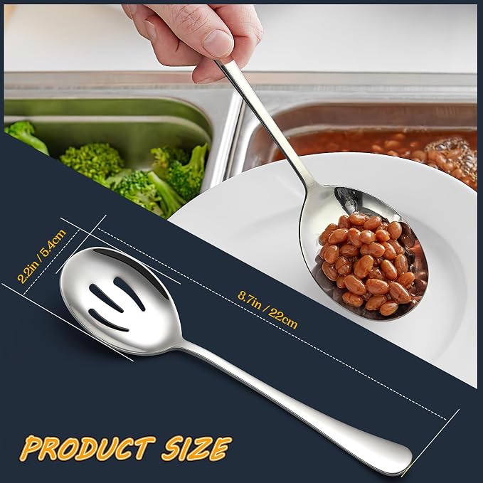 Serving Spoons 8.7 Inches Slotted Serving Spoon Large Cutlery for Catering Buffet, Mirror Polished, Dishwasher Safe, 4 Pieces