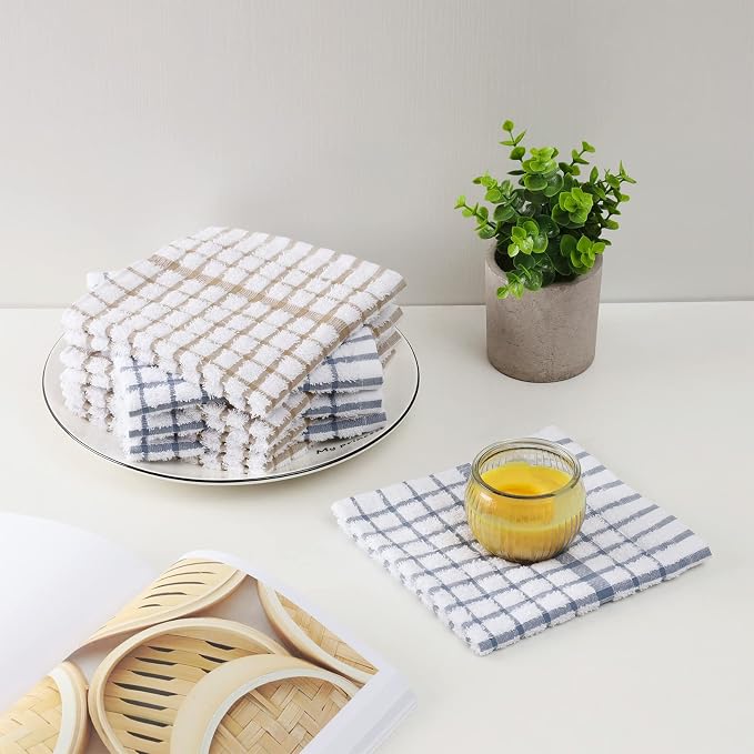 Egles 8 Packs Kitchen Dishcloths, 100% Cotton Dish Cloths 12 x 12 Inch | with Hanging Loop, Terry Dish Towel Set, Quick Drying and Absorbent