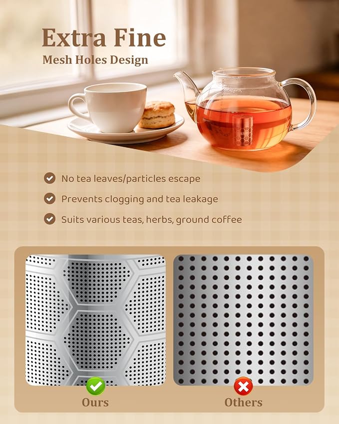 House Again 2 Pack Large Tea Infusers, Extra Fine Mesh Tea Strainers for Loose Tea, Slim Lid & 304 Stainless Steel, Filter Bags Diffusers, Loose Leaf Tea Steeper for Brew Tea Spices & Seasonings