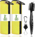 2 Pack Golf Towels with Club Brush, Microfiber Waffle Cleaning Set | Waffle pattern microfiber for strong water absorption, cleans clubs & balls, 2 towels + 1 brush, ideal for golfers