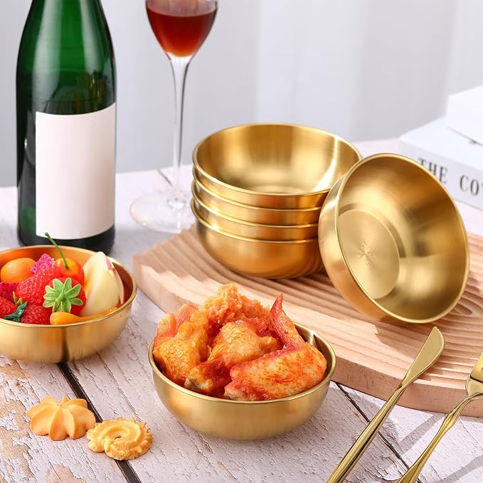 Nuogo 10 Pcs Gold Bowls 4.7 Inch Stainless Steel Mixing Bowls Decorative Esthetician Bowl for Facial Metal Serving Bowl for Holiday Birthday Party Wedding Baking Prepping Salad Fruit Soup