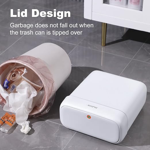 JOYBOS Bathroom Trash Can with Lid, 3 Gallon Small Garbage Can, 10L Dogproof Slim Plastic Narrow Trash Bin with Pop-up Lid for Toilet, Office, Bedroom, Living Room, White