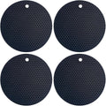 7-Inch Round Silicone Trivet Mats - 4-Pack Non-Slip Heat Resistant Hot Pads for Kitchen Countertops, Pots and Pans (Black)