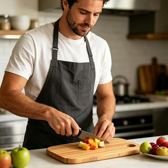 Small Bamboo Cutting Boards for Kitchen with Hanging | Medium Bamboo Cutting Board for Vegetables, Fruit, Bread, Meat, Cheese, Charcuterie - BPA Free, 10" x 8"