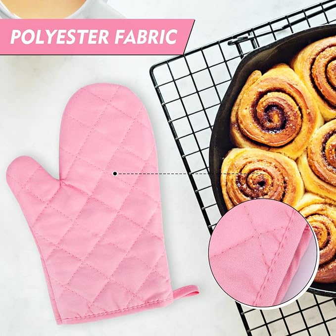 Heat Resistant Thick Cotton Oven Mitts Set, 11 Inch, Pink | Soft Quilted Lining, Strong Grip Potholders for Hot Pans and Oven, Kitchen Mitt Pair Protect Hands, Cooking Baking BBQ Gloves