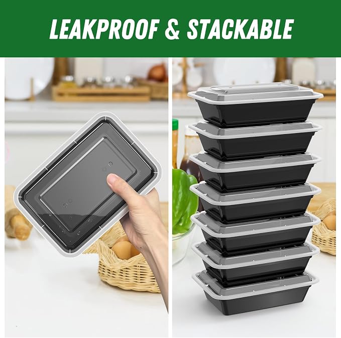 Dealusy 50 Pack (100-Piece) 38 oz Meal Prep Containers Reusable with Lids | Sturdy Leakproof & Food Safe, Microwave, Freezer, Dishwasher Safe Prep Containers, To Go Take Out Plastic Food Storage
