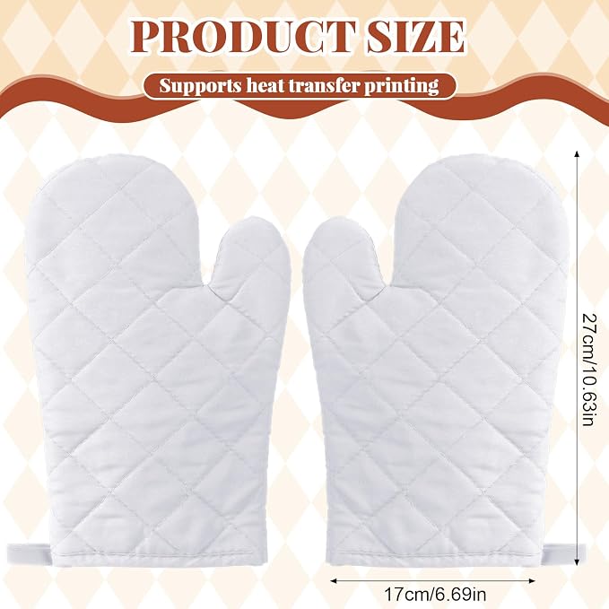Geyoga 12 Pairs Oven Mitts Heat Resistant Kitchen Long White Oven Gloves Mitts Thick Cotton Winter Quilted Baking Flexible Glove Bulk for DIY Iron on Transfers Cooking BBQ Picnic Kitchen 10.6 Inch
