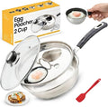 Eggssentials Egg Poacher Pan Nonstick Coating - Poached Egg Cooker, Stainless Steel Egg Poaching Pan PFOA Free with Spatula, Poached Egg Maker, Egg Poachers Cookware