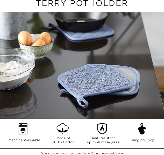 DII Basic Terry Collection Quilted 100% Cotton, Potholder, Wine, 3 Piece