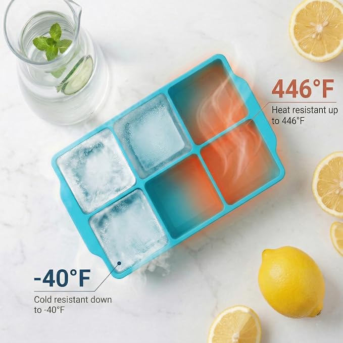 KitchFort® Large Silicone Ice Cube Tray (3-Pack) - 2" Big Ice Mold with Lid | Easy Release, Cocktail, Whiskey Ice Cubes Mold - Food Grade - Ice Cube Trays for Freezer - Stackable Silicone Ice Tray