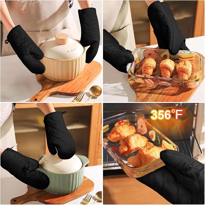 AUAUY 1 Pair Oven Mitts, Heat Resistant BBQ Gloves-Oven Mitts with Recycled Infill Cotton Non-Slip Cooking Gloves for BBQ Kitchen Baking Cooking - Black | Oven Gloves Non-Slip Kitchen Gloves for Oven, BBQ Gloves-Oven Mitts Infill Cotton Cooking Gloves ...