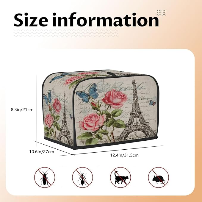 4 Slice Toaster Cover Vintage Paris Rose Toaster Covers Four Slice Wide Slot Waterproof and Dustproof Covers for Wide Slot Toasters and Small Appliances Kitchen Decor Gifts