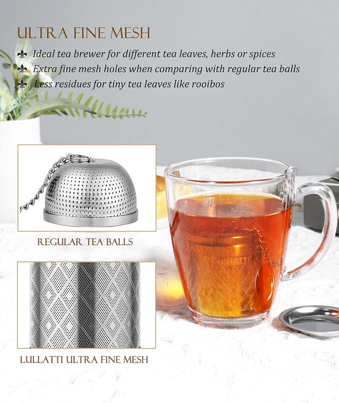 Tea Infusers for Loose Tea, 18/8 Stainless Steel Tea Strainer Set, Extra Fine Mesh Tea Steeper for Brew Tea, Spices & Seasoning | Ideal for loose leaf tea, fine mesh traps all sediment, and dishwasher-safe for easy clean.