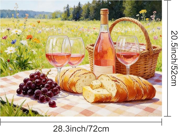 HOMETITUTE Spring Stove Top Covers for Electric Stove 28x20 Inches Picnic Wine Scene Heat Resistant Glass Cooktop Protector Pad Decorative Stovetop Cover for Kitchen Coffee Bar Decor