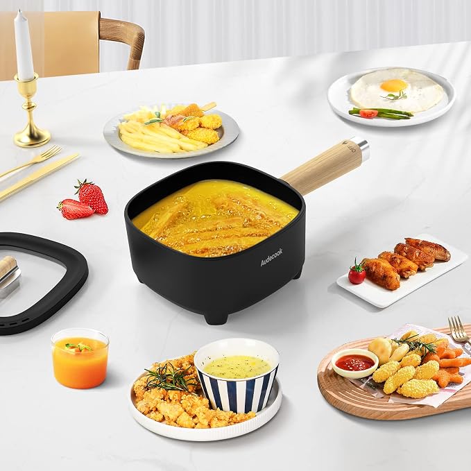 Audecook 2L Hot Pot Electric, Non-Stick electric pot, Portable Pot lazy | Dual Power Control Electric Pot For Cooking Steak, Egg, Ramen, Oatmeal & Soup | Portable Pot for Dorm, RV, Travel & Camping