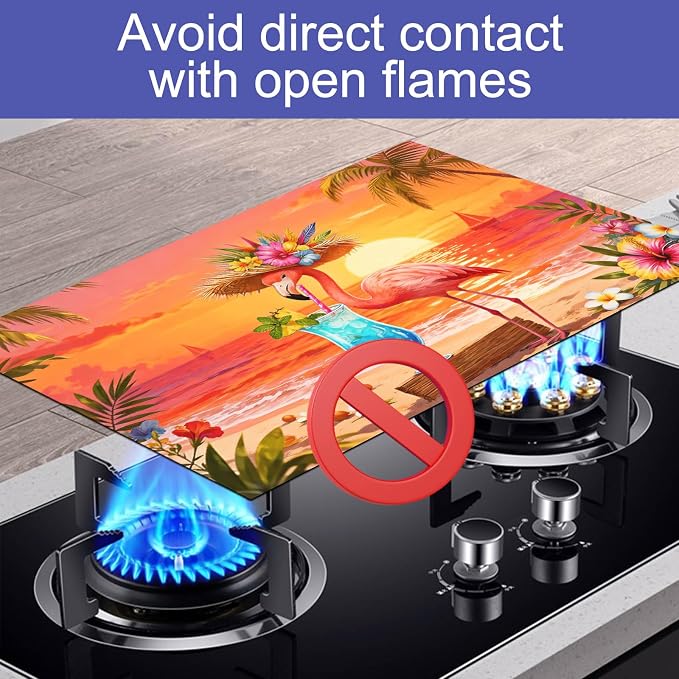 HOMETITUTE Summer Stove Top Cover 28x20 Flamingo Sunset Cocktail Heat Resistant