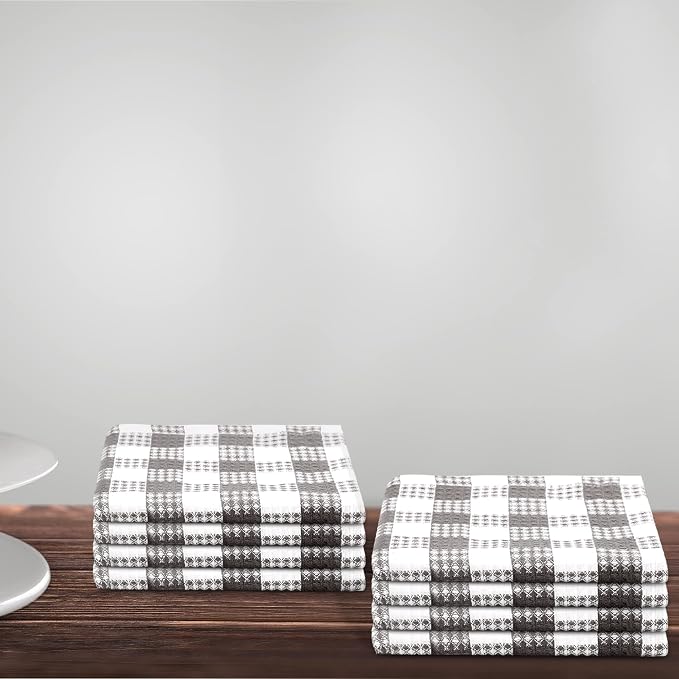 Urban Villa Kitchen Towels Cotton Dish Towels 12”x12” (Set of 8) Grey White
