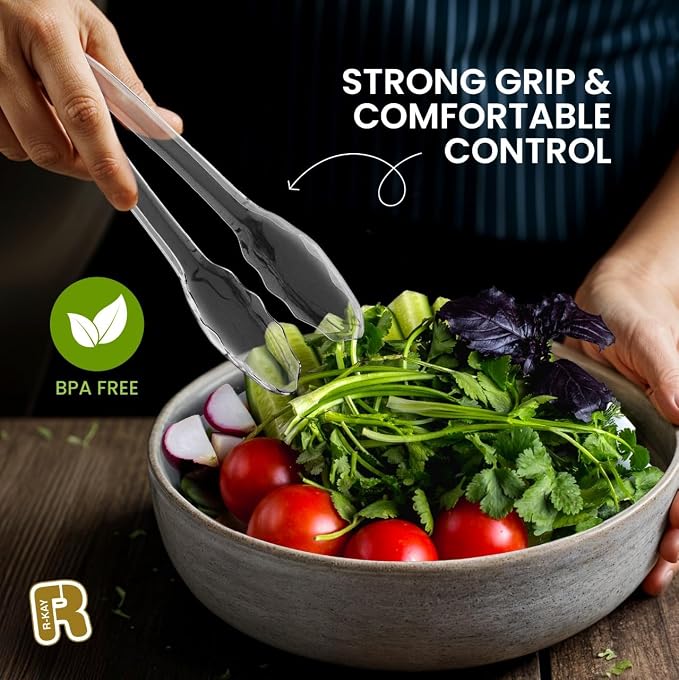 12 Pack 9 Inch Large Plastic Serving Tongs For Buffet - Plastic Serving Utensils For Hot And Cold Food - Disposable Serving Tongs For Parties, Holidays And Gatherings (Clear)