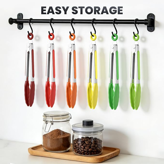 6PCS 7-Inch Silicone Tongs Set, Stainless Steel Tongs with Silicone Tips | Heat-Resistant Small Tongs For Cooking, Serving, Grilling | Dishwasher Safe | Colorful