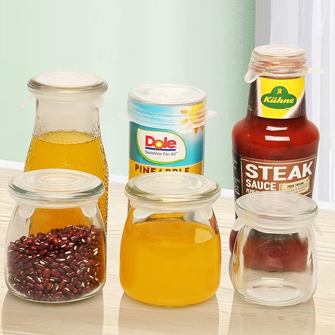 Extra Small Silicone Stretch Lids for 1.2 Inch to 1.5 Inch Wine Bottles, Condiment Bottles, Jars, Cans - 8 Pack