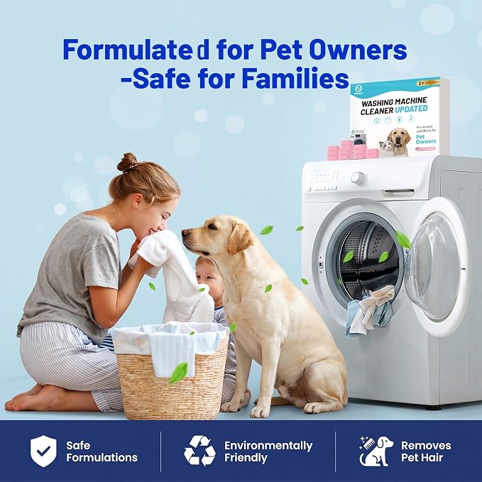 Washing Machine Cleaner,Formulated for Pet Owners,Pink 30 Pack | 1+Year Supply,Compatible with HE, Top & Front Load Washer,Septic Safe,Fresh Scent,Removes Residue,Remove Stubborn Pet Hair