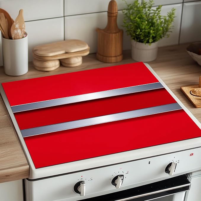 HOMETITUTE Stove Top Cover 28x20 Red Metal Stripe Modern Diatomite Mat