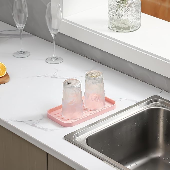 MicoYang Silicone Kitchen Sink Organizer Tray for Multiple Usage,Easy Clean,Eco-Friendly Sponges Holder for Kitchen Bathroom Counter or Sink,Dish Soap Dispenser,Scrubber,Bottle,Cup Pink 10”x 5.3”
