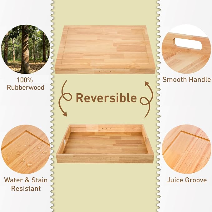 Buruis Rubberwood Stove Cover for 28.82 x 20.83 Inch Gas & Electric Stoves | Noodle Board Design with Juice Groove, Extra Counter Space, Built-In Handles, Multi-Purpose Kitchen Serving Board
