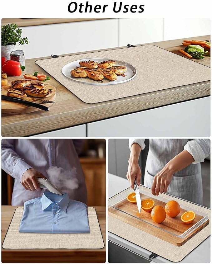 Stove Top Covers for Electric Stove 31x24 Inches, Vintage Cream HeatResistant Glass Cooktop Protector, Farmhouse Retro Solid Color Linen Texture Ceramic Stovetop Countertop Covers Mat, Oven Cover