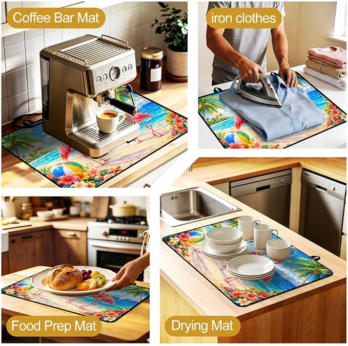 Tropical Flamingo Stove Top Cover for Electric Gas Glass Top Stove | Pink flamingo tropical beach kitchen decor; non-slip stovetop cover, glass cooktop counter mat, summer coastal decor