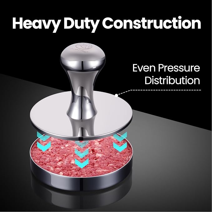 Gourmet Easy Hamburger Press Patty Maker & Smash Burger Press, 2-in-1 Combo | Heavy Duty Burger Mold with Patty Liner, Easy-Clean Design, Premium Mirror Polished, Dishwasher Safe, 5-Year Warranty
