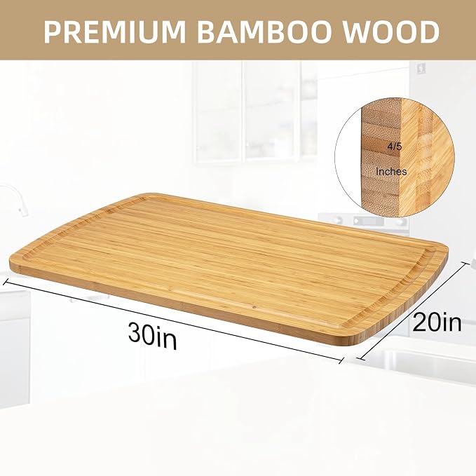 30" Extra Large Bamboo Cutting Boards for Kitchen, Wooden Chopping Board with Juice Groove, Reversible Butcher Block Cutting Board Carving Board for Meat Turkey Veggies, 30 x 20 Inch