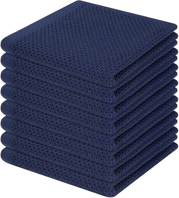 Homaxy 100% Cotton Waffle Weave Kitchen Dish Cloths 8-Pack, Dark Navy | 12 x 12 Inches, Ultra Soft Absorbent Dish Towels, Quick Drying Dish Rags with Hanging Loop