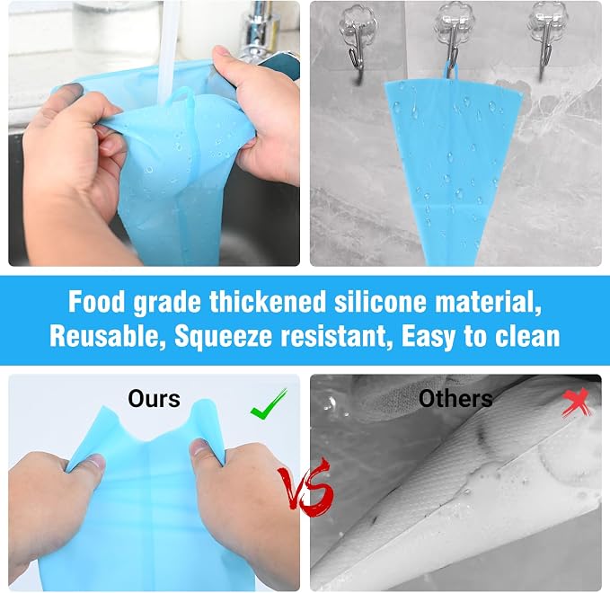 firstake Piping Bags and Tips Set, 16 inch Silicone Pastry Bags 14 Tips | Food Grade Silicone, Anti-Burst Thickened, Easy Clean, Reusable, Cake Decorating Kit for Beginners, for Birthday Cake Cookies