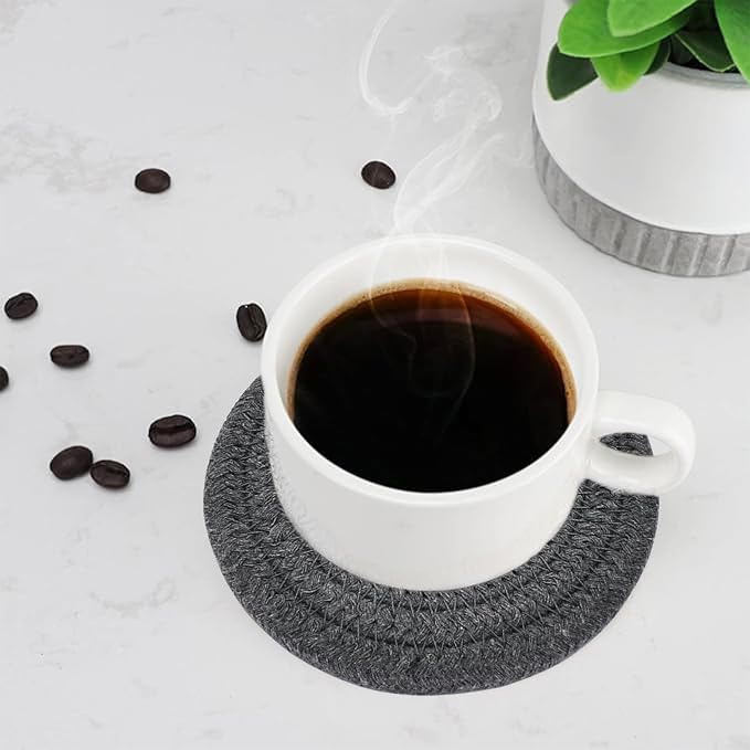 ABenkle Drink Coasters with Holder Set of 10, Cotton Woven Absorbent Coasters for Drinks, Minimalist Home Decor Coaster Set for Wooden Tabletop Protection Table, 4.3 inches