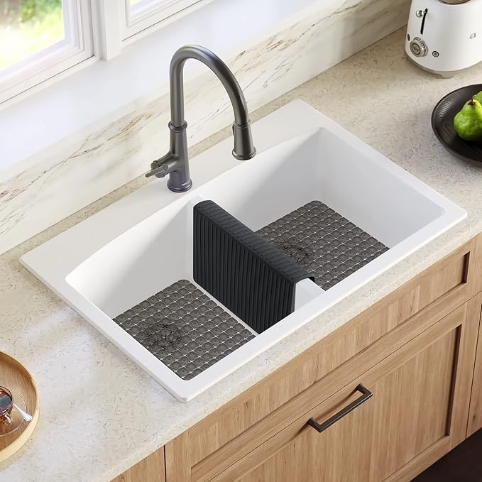 Bligli Silicone Sink Saddle, Large and Durable Sink Divider Mat with No Suction Cups, Kitchen Divided Sink Protector Mat for Glassware Dishes, Easy to Clean and No Smell, 11.8" x 18" (Black)