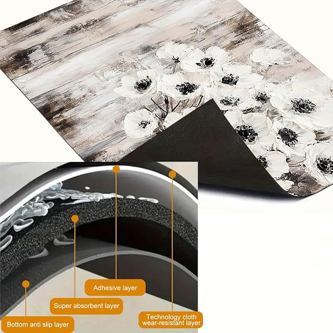 HOMETITUTE White Floral Rustic Stove Top Cover 28x20 Diatomite Mat