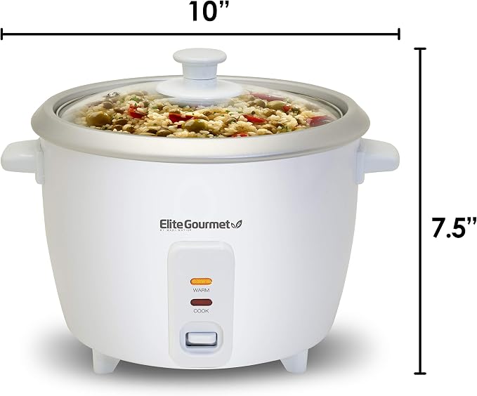 Elite Gourmet ERC-003 Rice Cooker, Keep Warm, White, 6 Cups Cooked | 3 Cups Uncooked - Also Makes Soups, Stews, Grains and Hot Cereals for Versatile One-Pot Meals