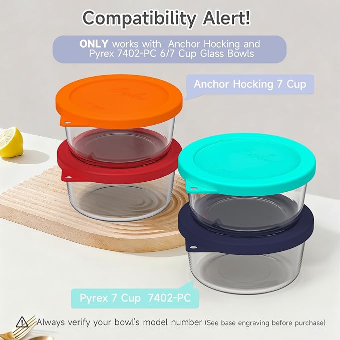 SOPHICO 7Cup Round Silicone Lid Replacement for Pyrex&AnchorHocking 7402-PC | Food Grade Silicone, Leakproof、Airtight Lids, Dishwasher Microwave Safe