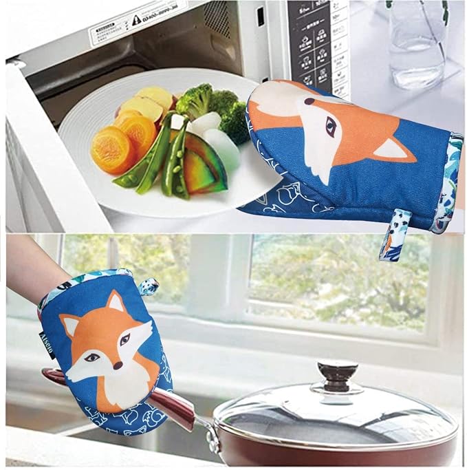 Alselo Mini Oven Mitts 2-Pack Set,Silicone Little Kitchen Gloves | Heat Resistant with Non-Slip Grip and Soft Quilted Cotton Lining for Safe Backing Cooking Barbecue (Navy, 2)