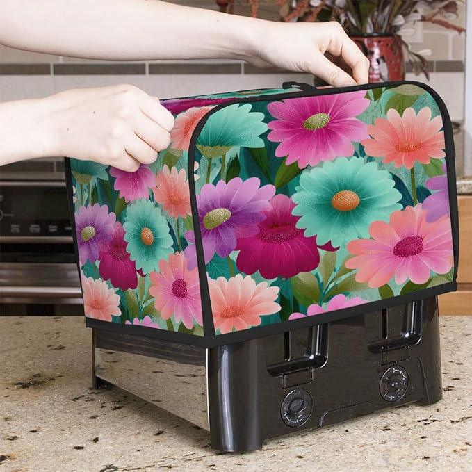 4 Slice Toaster Cover Flower Floral Colorful Toaster Covers Four Slice Wide Slot Waterproof and Dustproof Covers for Wide Slot Toasters and Small Appliances Kitchen Decor Gifts