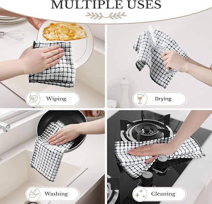 Homaxy 12 Pack Terry Kitchen Dish Cloths, 12"x12", Black | Super Soft and Absorbent Dish Rags, Quick Drying Reusable Dish Towels for Washing Dishes