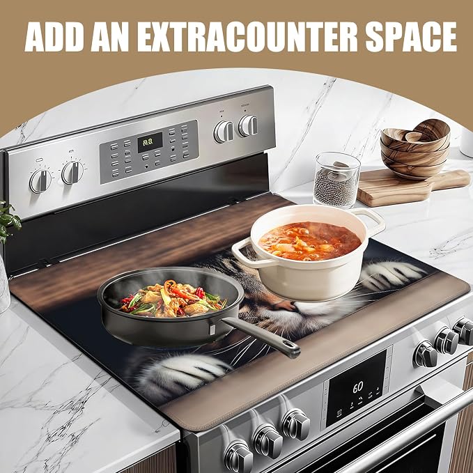 Cute Cat Stove Top Covers for Electric Stove, Electric Gas Stove Pad Heat Resistant Range Cooktop Protector for Home Decor Kitchen 28"x20"