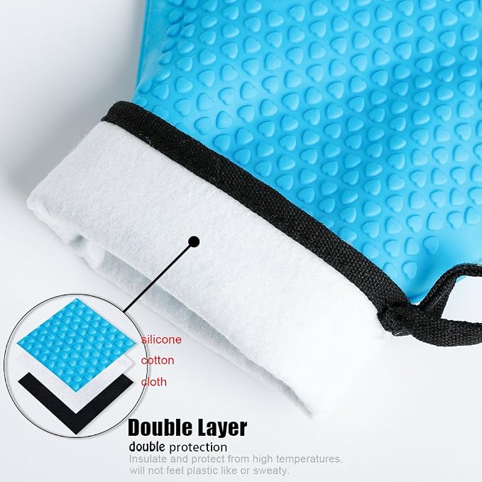 Silicone Oven Mitts Gloves - Heat Resistant, Non-Slip for BBQ, Grilling | 450°F Double-Layer｜Waterproof Kitchen Cooking Barbecue Mittens ｜5 Finger Hot Mitt for Baking, Smoker& Cast Iron(One Size)