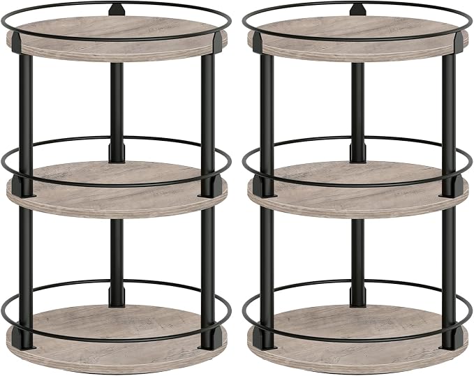 Spice Rack, Set of 2 Lazy Susan Organizer, 3-Tier Turntable Organizer, Rotating Spice Rack Organizer For Cabinet, Compact and Versatile, Greige and Black SR23L2BG