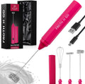 Zulay Froth N Go Milk Frother – Rechargeable 3-in-1 Handheld Frother Wand with Travel Case & USB-C Charger – Single, Double & Egg Whisk for Latte, Cappuccino, Matcha, Protein Shakes – Dragonfruit